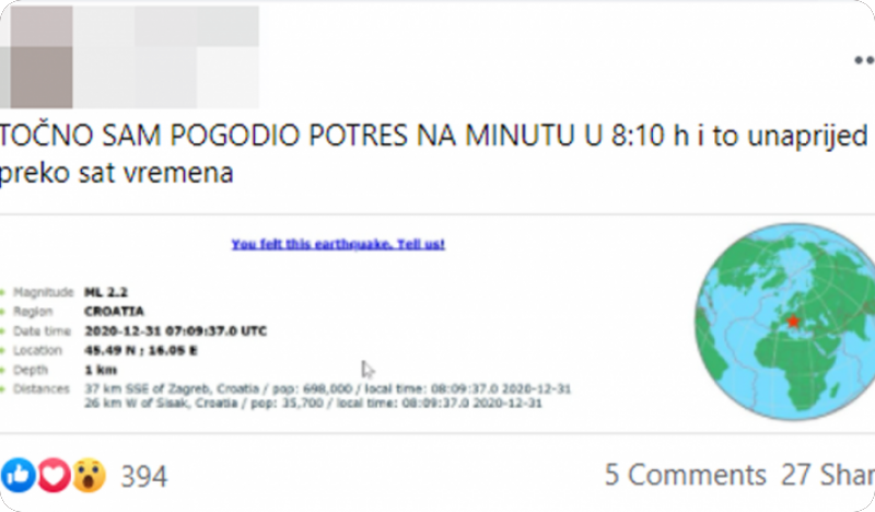 Uhićen čovjek koji je na Facebooku širio paniku o potresima-113460