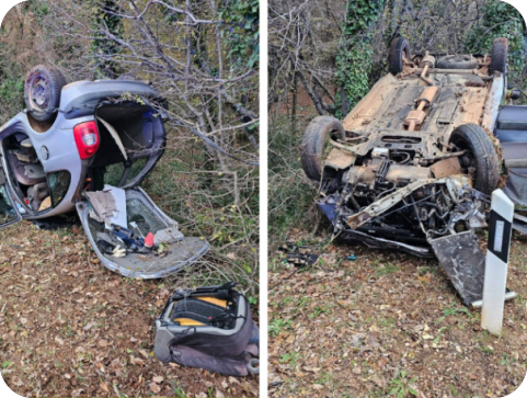 Vozač s 1,71 promila i bez pojasa sletio s ceste te završio na krovu-156729