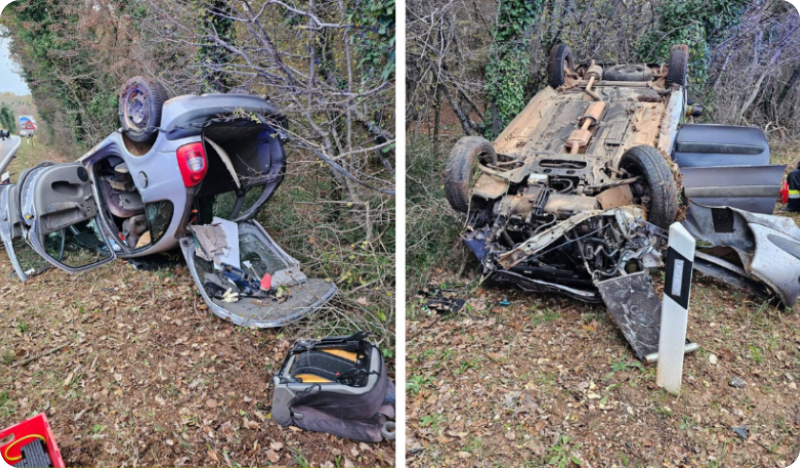 Vozač s 1,71 promila i bez pojasa sletio s ceste te završio na krovu-156729