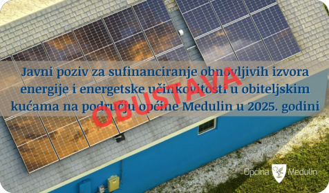 Obustava Javnog poziva za sufinanciranje mjera OIE u kućanstvima na području općine Medulin-156089