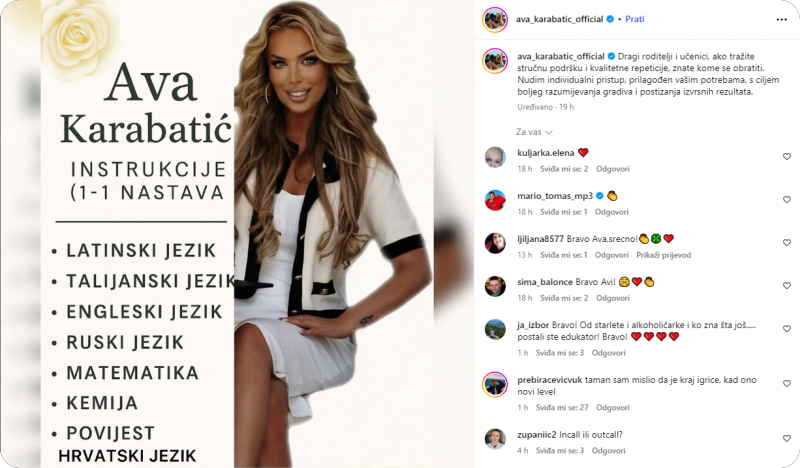 Ava Karabatić nudi instrukcije iz čak sedam predmeta-156122