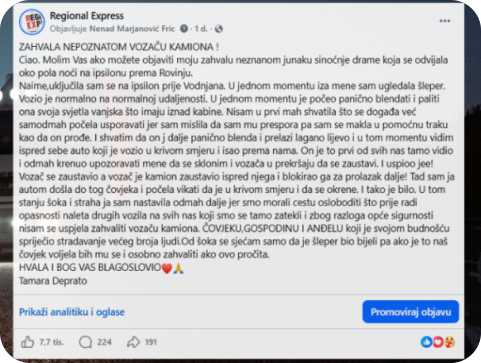 Vozač kamiona spriječio moguću tragediju na istarskom ipsilonu, njegova priča dirnula tisuće ljudi-161785