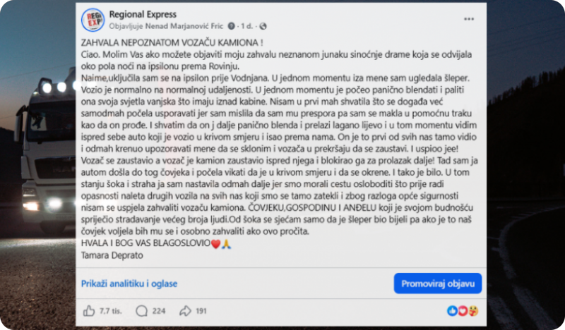 Vozač kamiona spriječio moguću tragediju na istarskom ipsilonu, njegova priča dirnula tisuće ljudi-161785